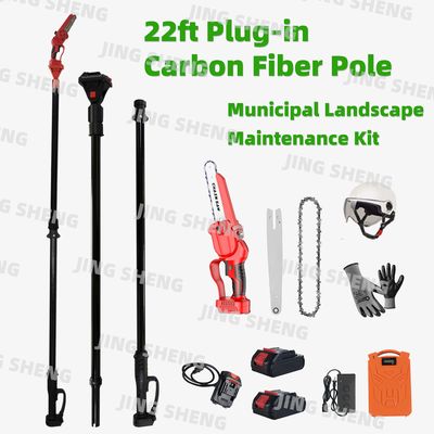 Beli Kit Pemeliharaan Lansekap Kota: 22 ft Plug-in Carbon Fiber Pole Chain Saw dan Baterai Li-Ion 21v 20,000 untuk daya terus menerus pembuatan online